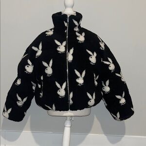 Missguided x Playboy Crop Puffer Jacket With Bunny Head Pattern Y2K